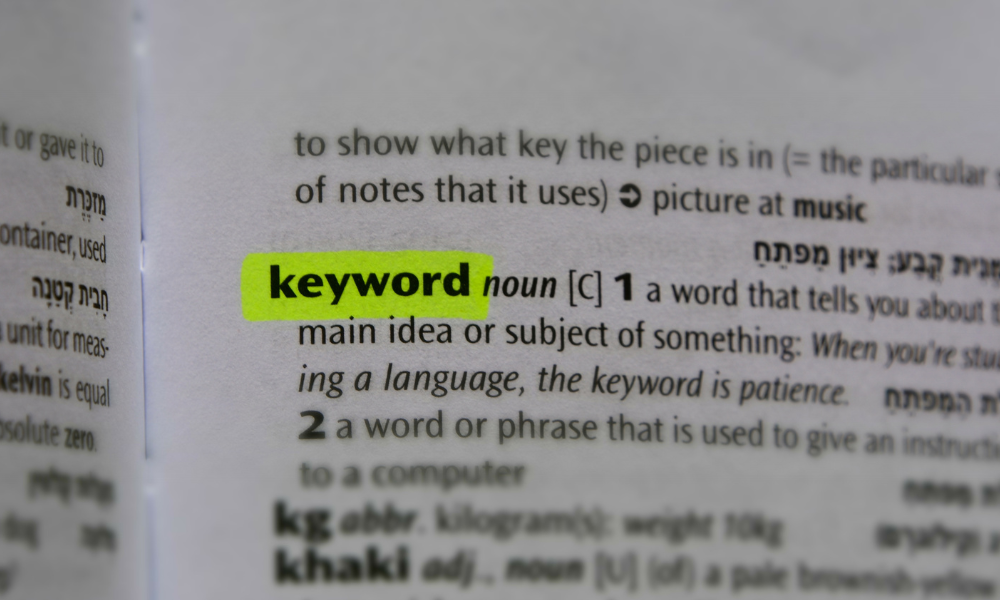 Dictionary with the word 'Keywords' highlighted