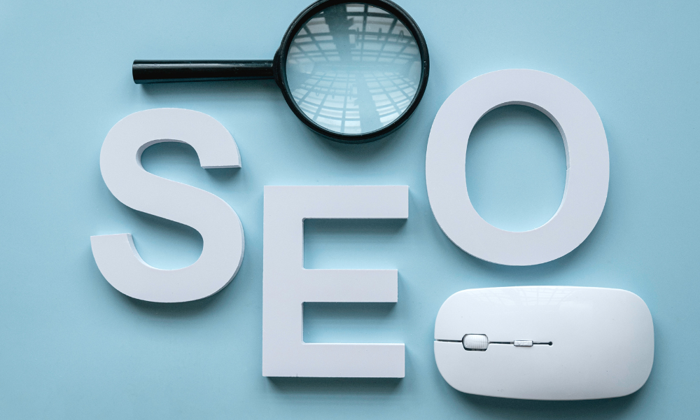 SEO banner with a magnifying glass