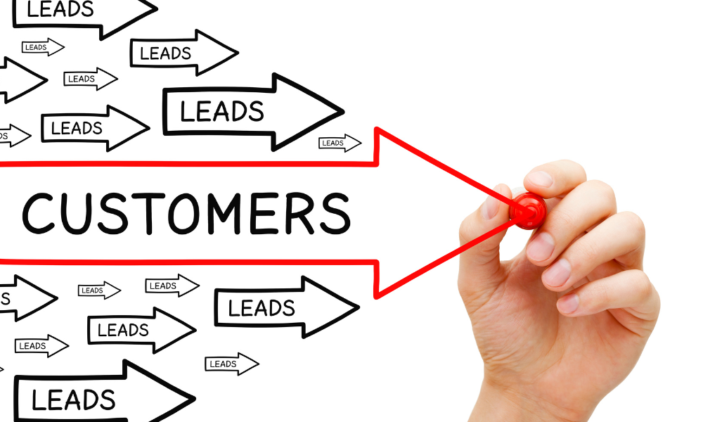 Person drawing a lead generation mind map with "Customers" at the forefront